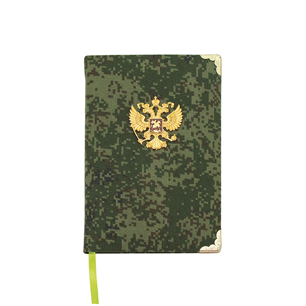Блокнот в мягкой обложке "русская цифра" с накладным мет. орлом РФ и мет. уголками (12,5х19 см) в клетку/линейку по наличию на складе