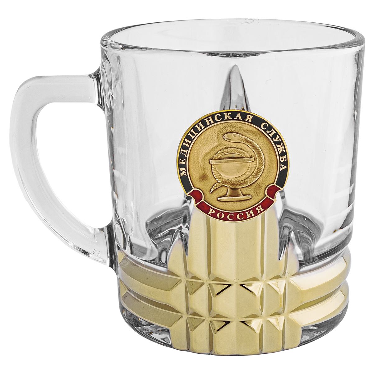 Кружка стекло (0,25 л) с металлизированным напылением и мет накладкой Медицинская служба