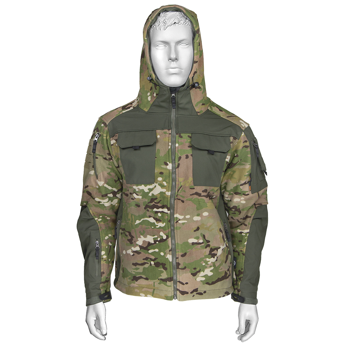 Кофта тактическая комбинированная (726) (флис + ткань) с капюшоном "мультикам"