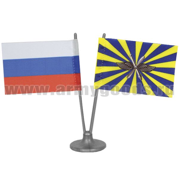 Флажок миниат. двойной на подставке с липуч. (4,5х7 см) РФ + ВВС РФ