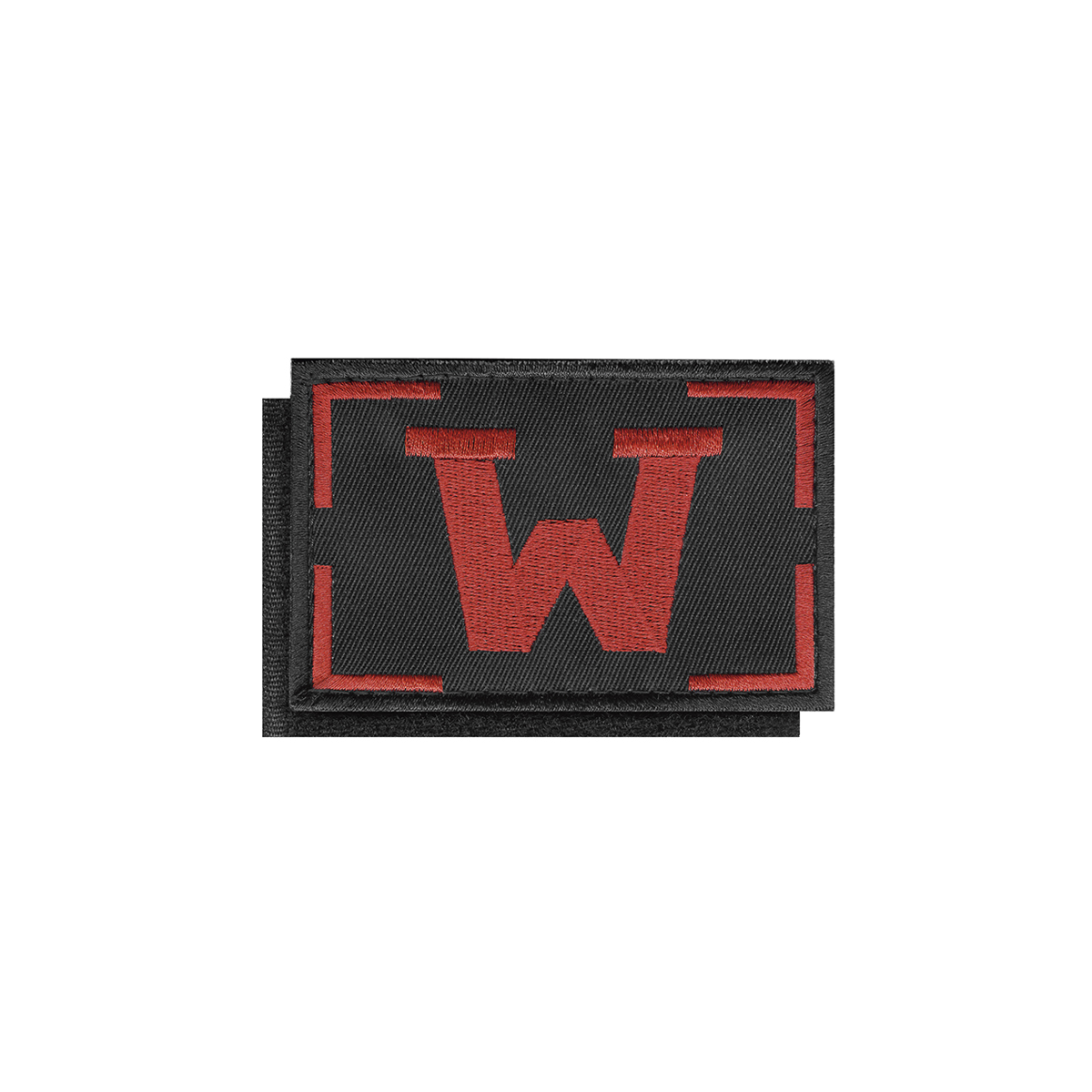 Шеврон вышит. на кепку W (черн фон, красная вышивка) 70х50 мм на липучке