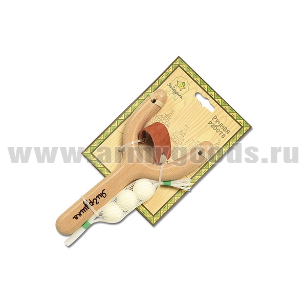 Игрушка деревянная Рогатка с 3-мя шариками (бук, нат. кожа) 20х10х2 см