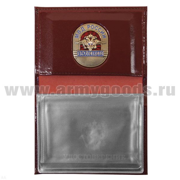 Обложка-книжка кожаная под автодокументы со значком Полиция (овальный)