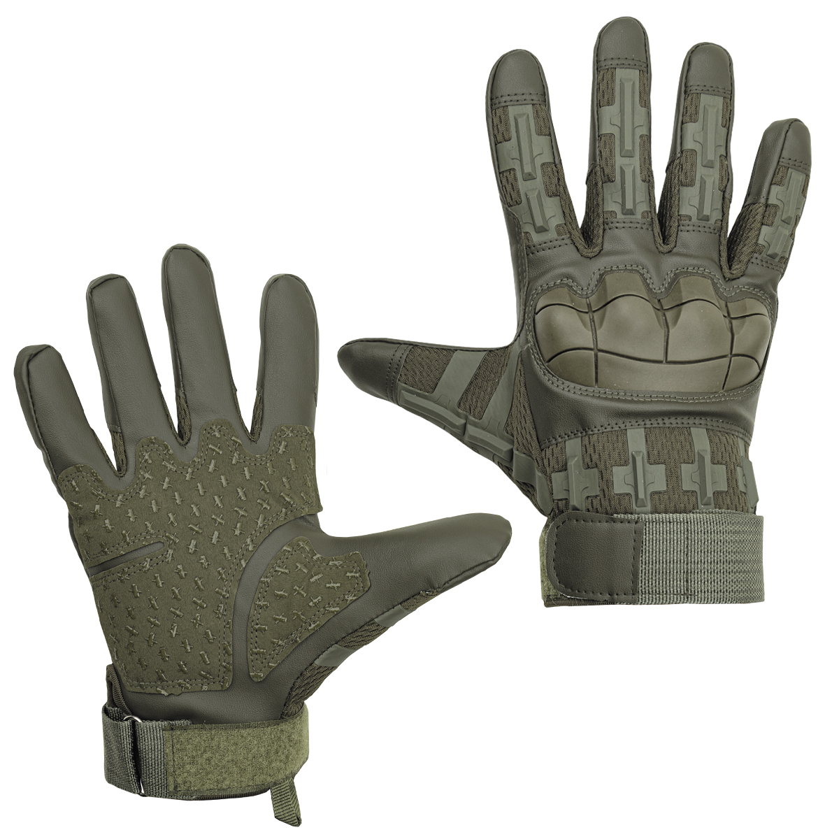 Перчатки тактические комбинированные (ткань + экокожа) с накладками из термопластичной резины оливковые