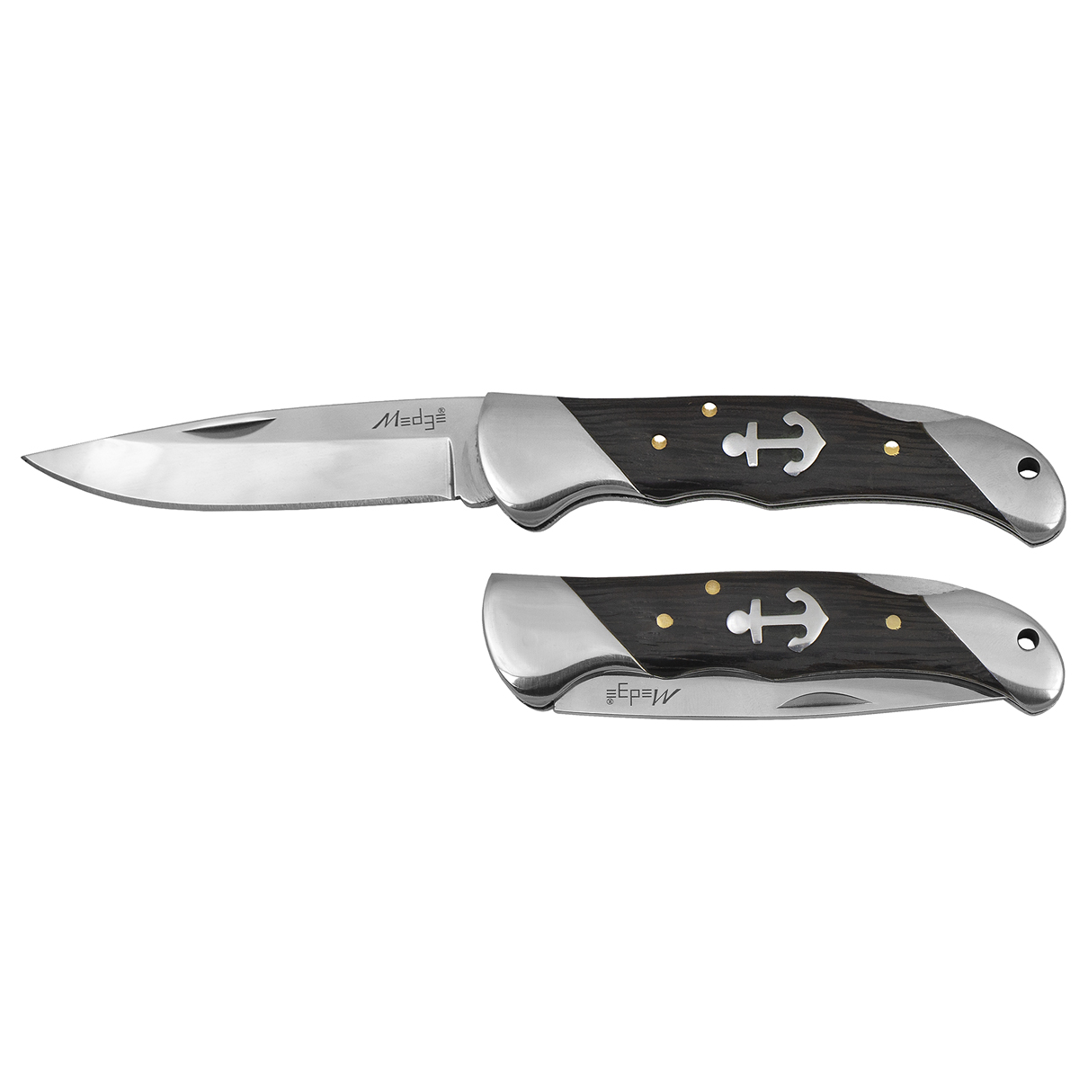 Нож раскладной (стальной, рукоятка дерево (с якорем) общая длина 19,5 см