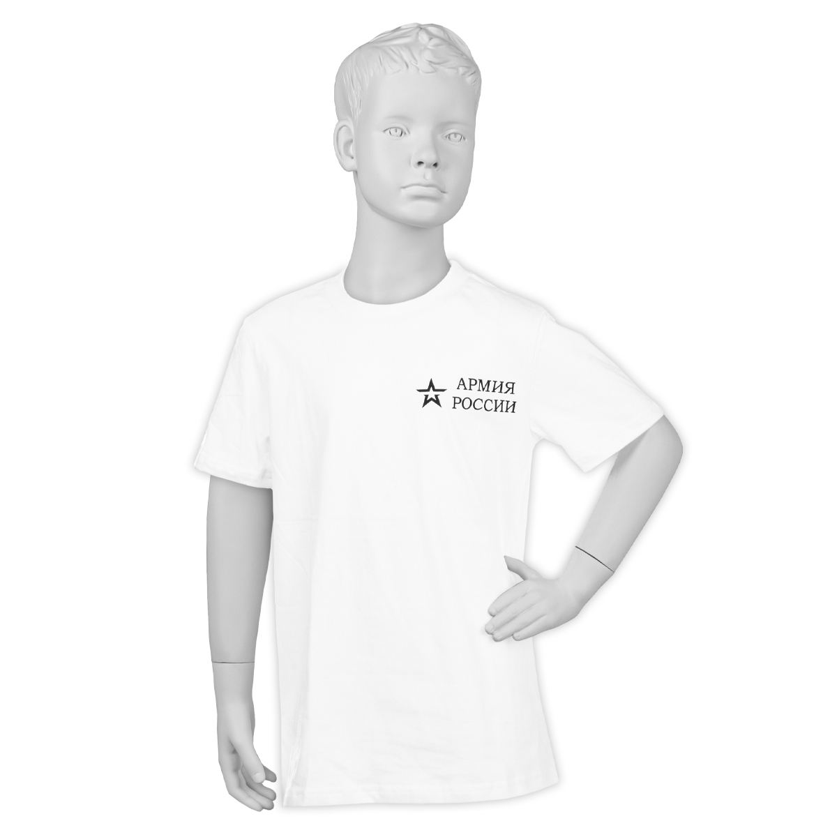 Футболка с надп. черной краской белая Армия России (со звездой) детская