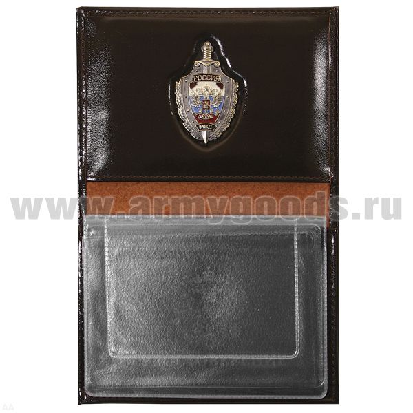Обложка-книжка кожаная под автодокументы со значком Полиция (щит)