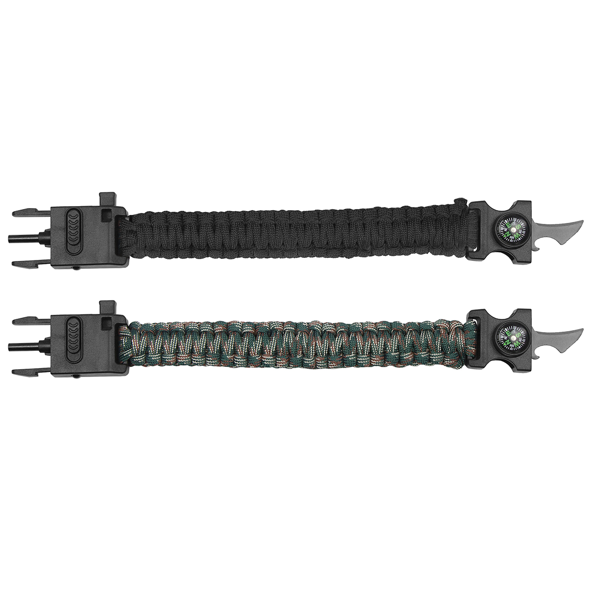 Браслет выживания с пластиковым замком, компасом, ножиком и фонариком (кмф зел/черный)