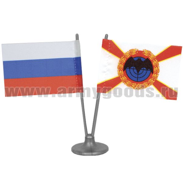 Флажок миниат. двойной на подставке с липуч. (4,5х7 см) РФ + Военной разведки (летучая мышь)