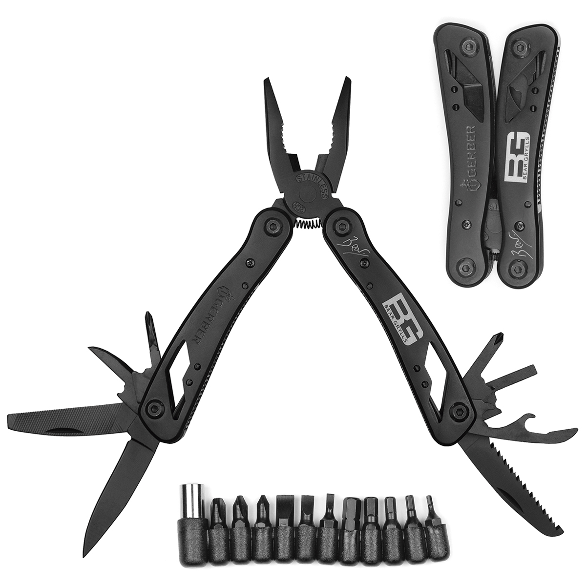 Плоскогубцы универсальные (мультитул) с доп. насадками для отвертки черн./стальн.(BG-19B/BG-19H) по наличию