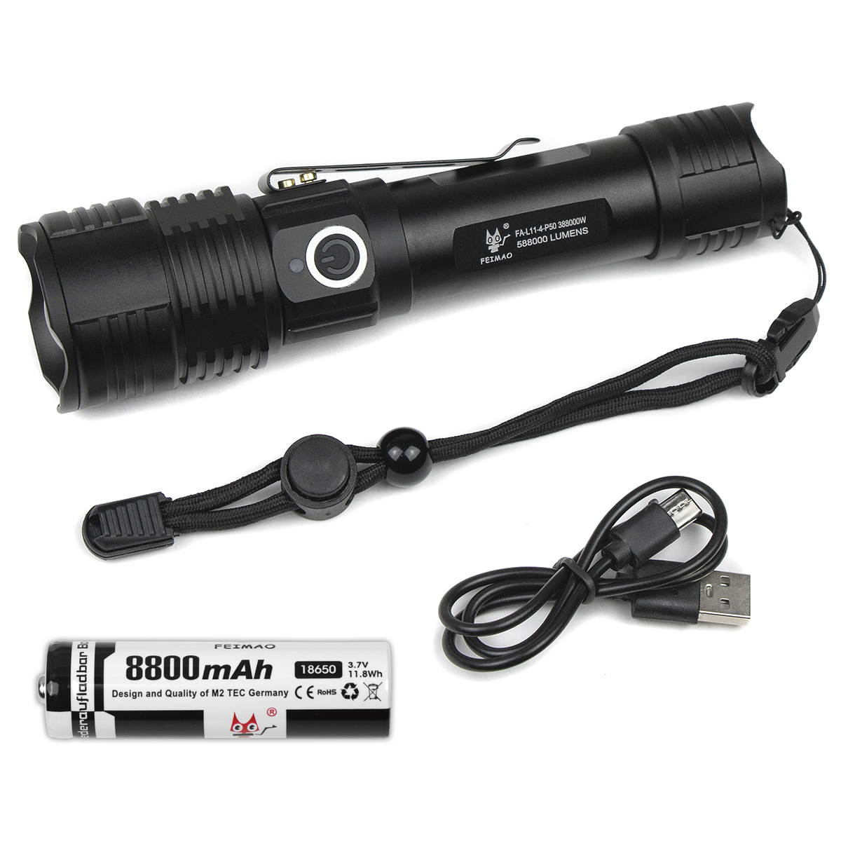 Фонарь светодиодный карманный в алюминиевом корпусе с зумом (зарядка от USB) FA-L11-4-P50 