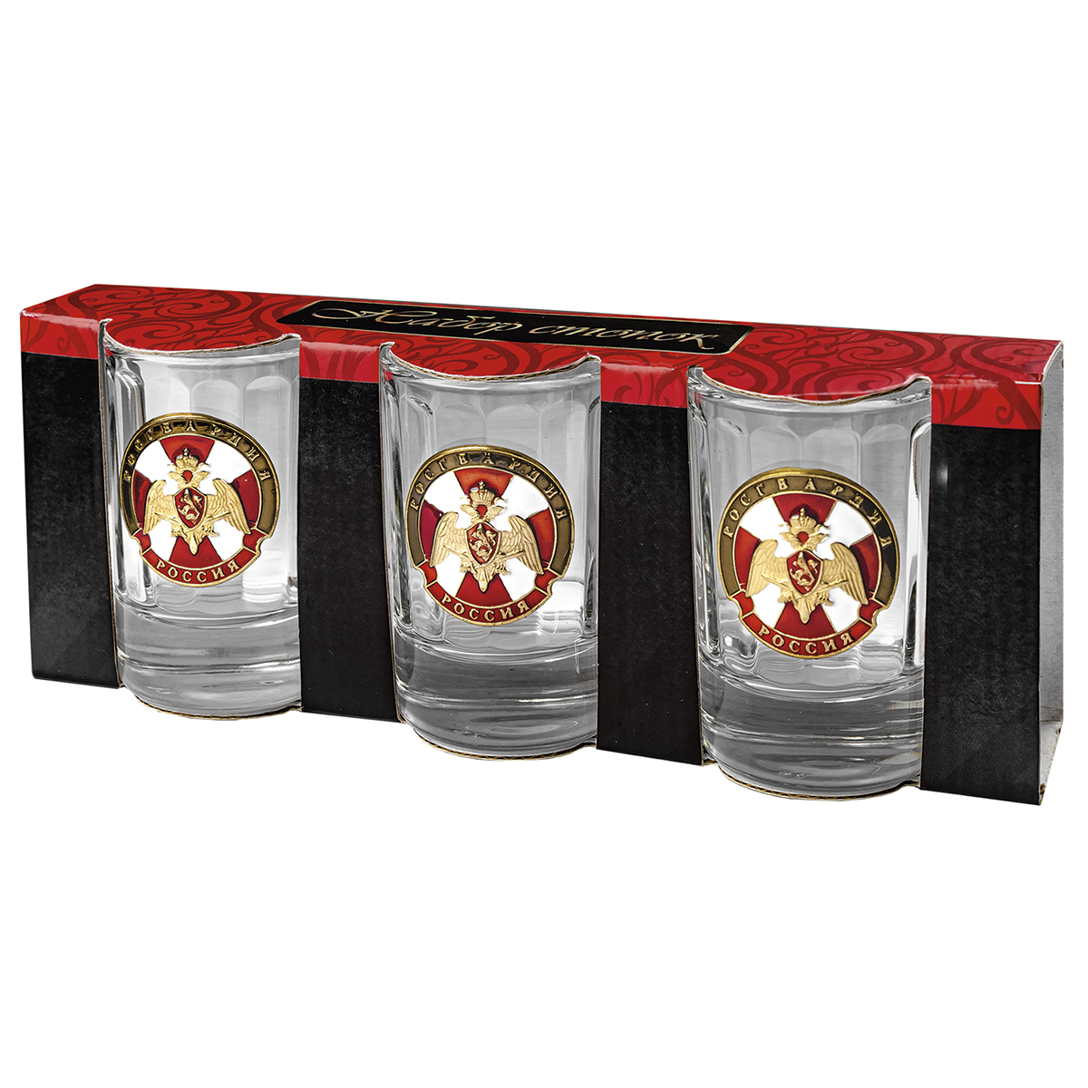 Стопки стеклянные (3x50 мл) с накладками Росгвардия
