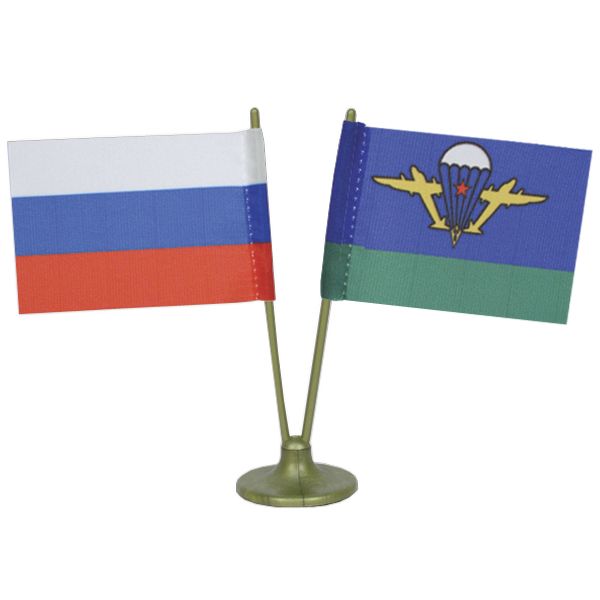 Флажок миниат. двойной на подставке с липуч. (4,5х7 см) РФ + ВДВ СССР