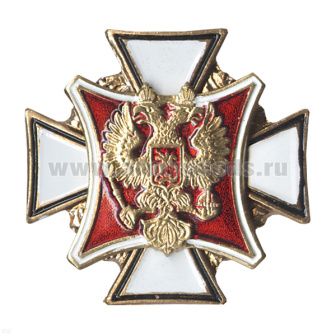 Значок мет. Герб РФ на белом кресте (лат.)