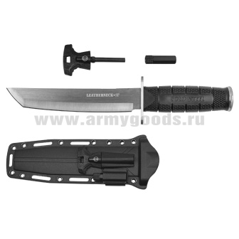 Нож COLD STEEL Letherneck (в пластиковых ножнах) с огнивом и мал. фонариком (205 B) общая длина 29 см (черный/стальной по наличию)